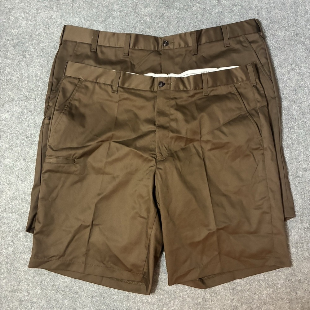 (2) UPS United Parcel Service Men's Brown Work Shorts 46 Uniform Delivery Shorts